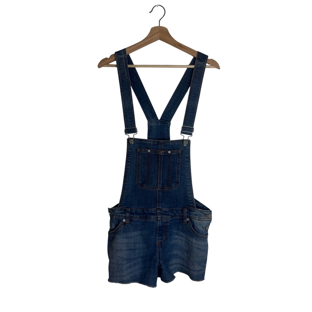 Tinseltown Denim Shortalls Women's Frayed Hem Blue Overalls Size S